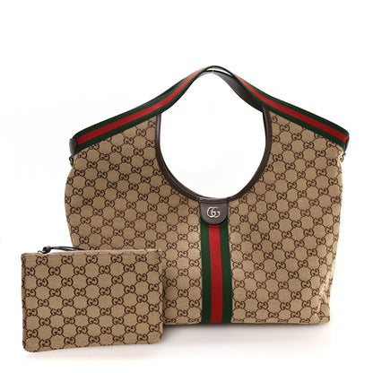 Gucci GG Monogram Web Large Giglio Tote Beige Brown 3 of 11