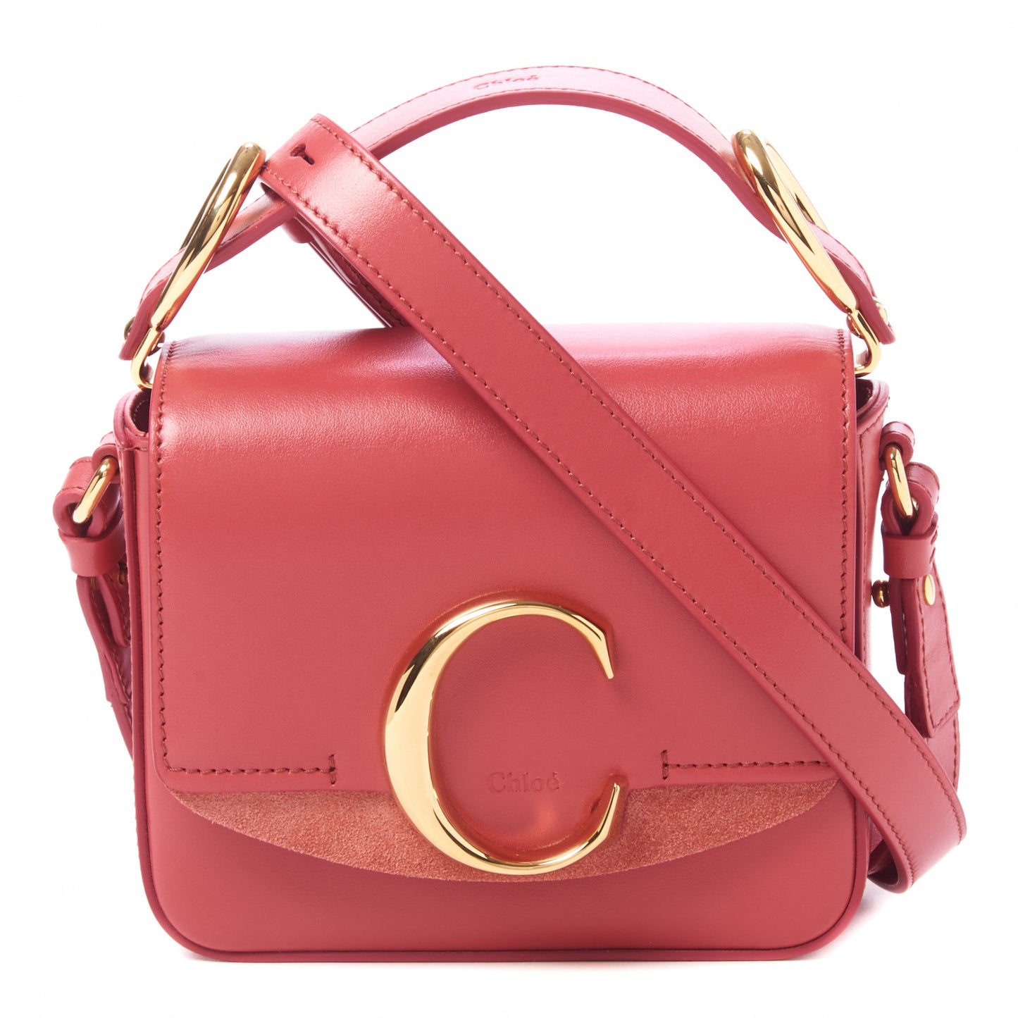 Shiny Calfskin Suede Mini C Double Carry Scarlet Pink