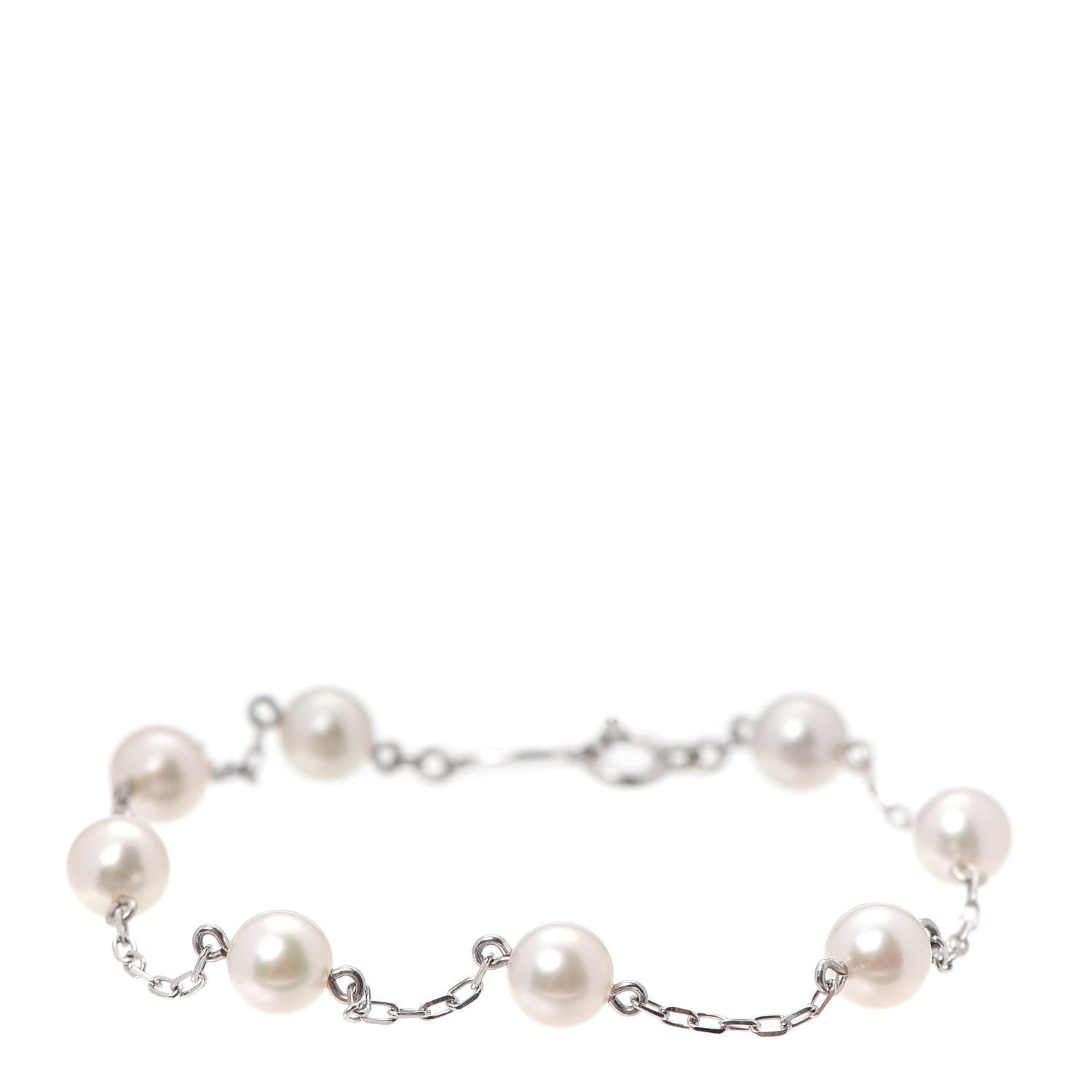 Mikimoto 18K White Gold 5mm Akoya Pearl Station Bracelet 1 of 4