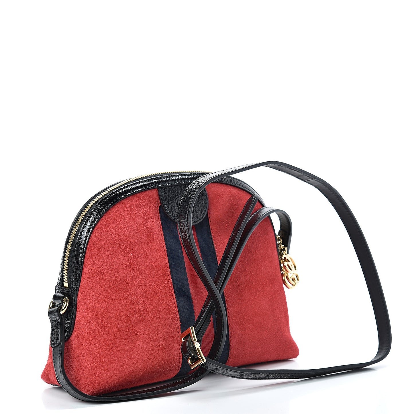 Suede Patent Web GG Small Ophidia Dome Shoulder Bag Hibiscus Red