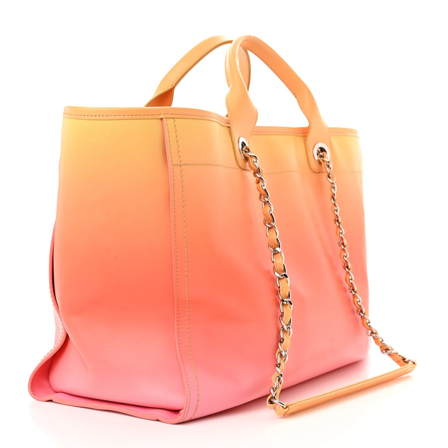 Shaded Calfskin Medium Deauville Tote Orange Coral Pink