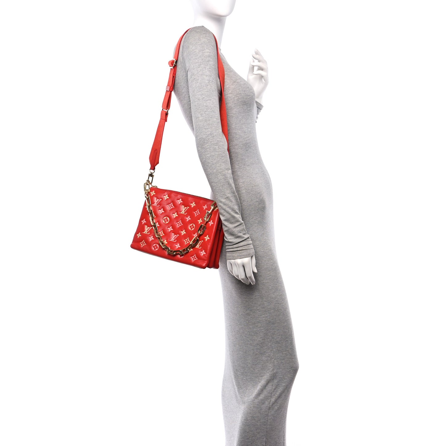 Lambskin Embossed Monogram Coussin PM Coquelicot Red