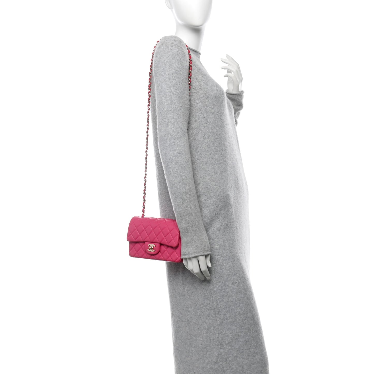 Lambskin Quilted Mini Rectangular Flap Fuchsia