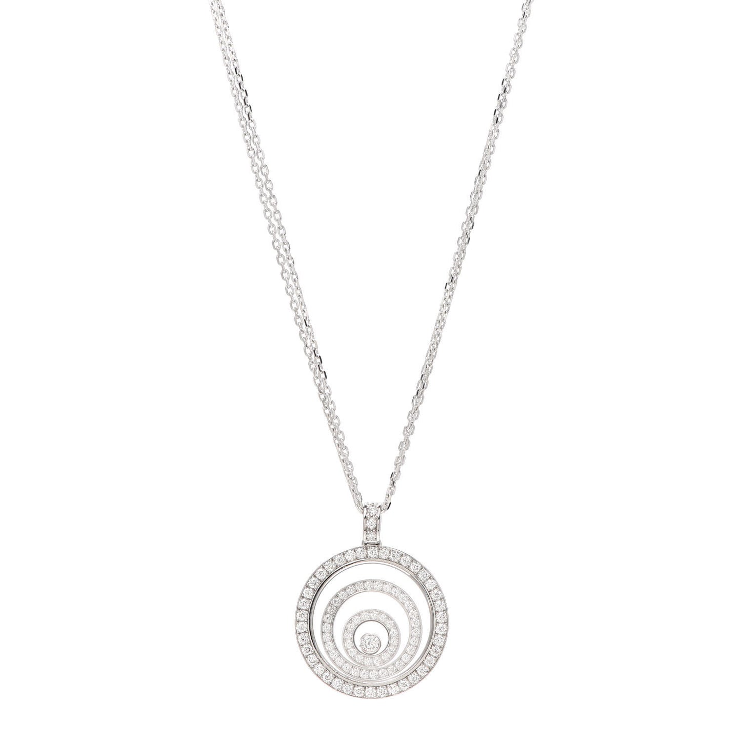 18K White Gold Diamond Happy Spirit Three-Ring Pendant Necklace