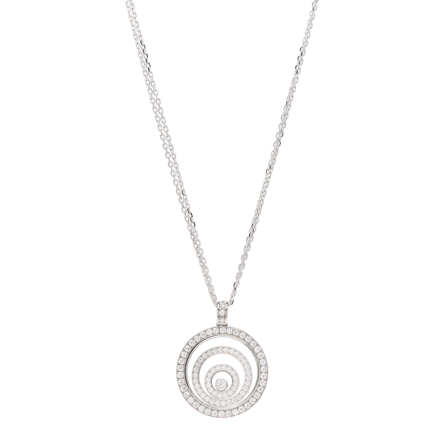 Chopard 18K White Gold Diamond Happy Spirit Three-Ring Pendant Necklace 1 of 5