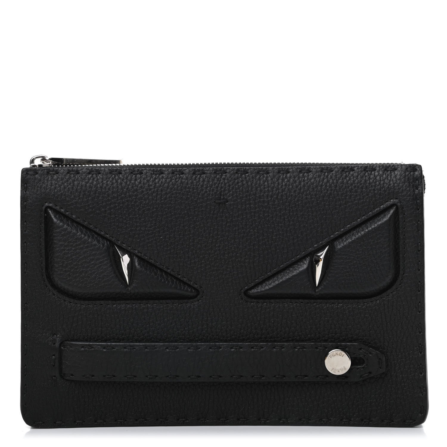 Fendi Cuoio Romano Selleria Monster Eyes Slim Clutch Black 1 of 7