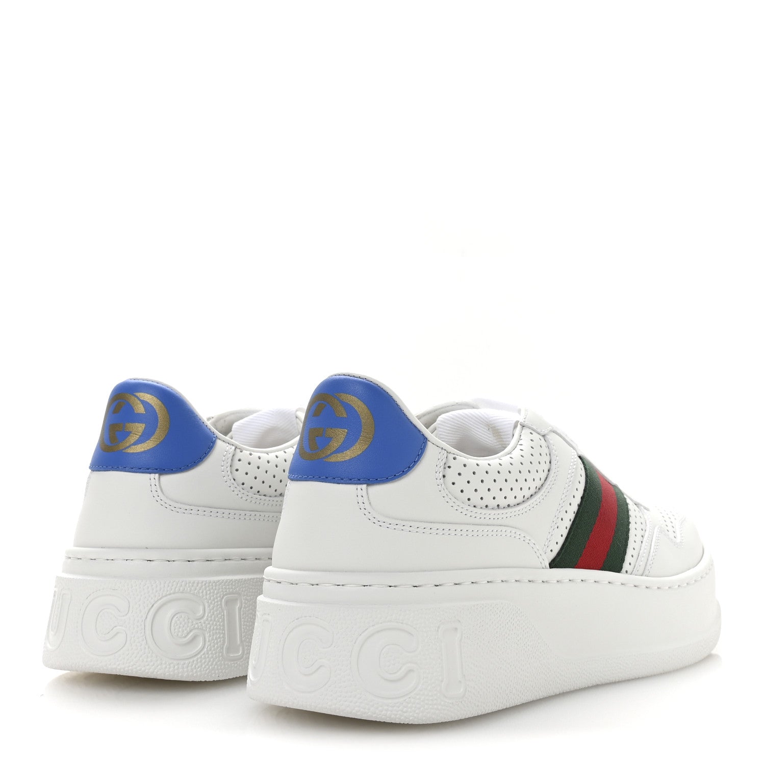 Gucci Calfskin Web Perforated Womens Platform 55mm Sneakers 39 White Bright Splash 5 of 9