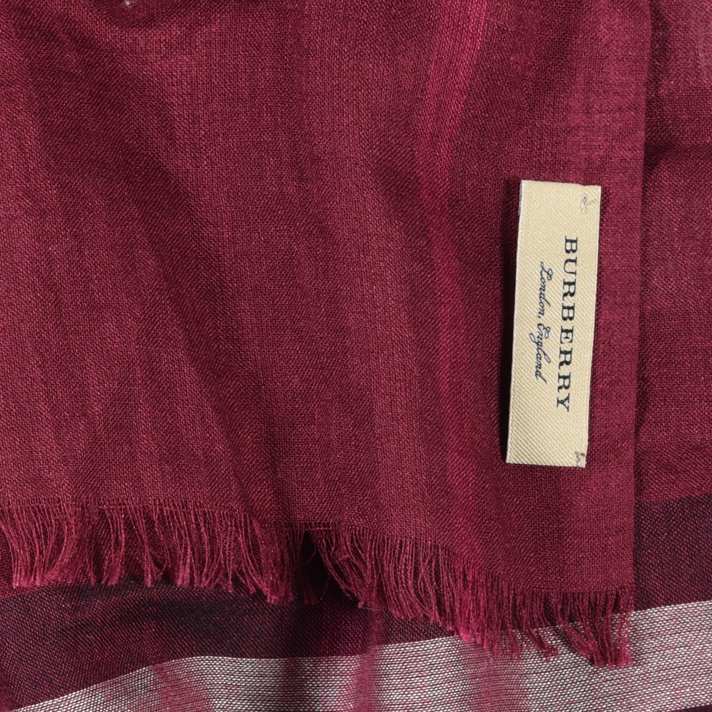 Wool Silk Gauze Giant Check Scarf Plum