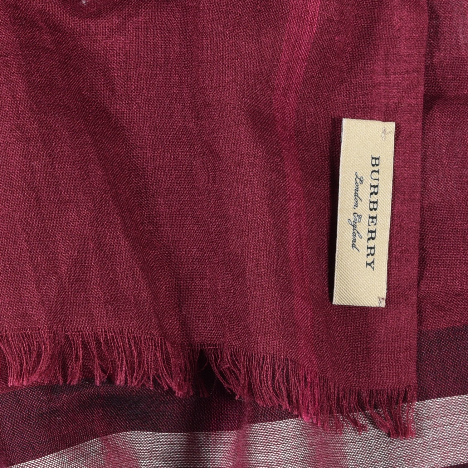 Burberry Wool Silk Gauze Giant Check Scarf Plum 4 of 4