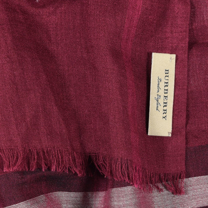 Burberry Wool Silk Gauze Giant Check Scarf Plum 4 of 4