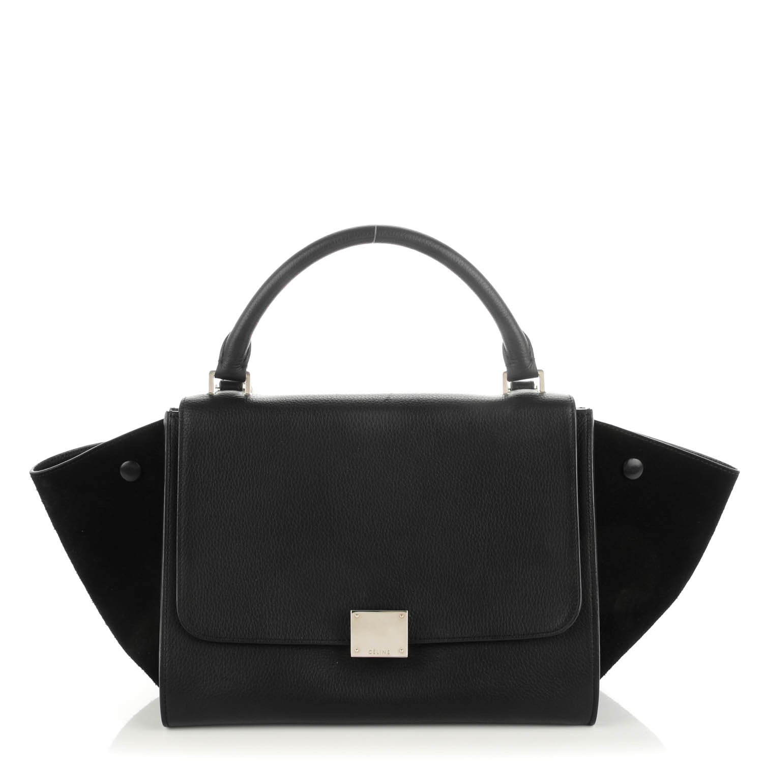 Celine Drummed Calfskin Suede Small Trapeze Black 1 of 8