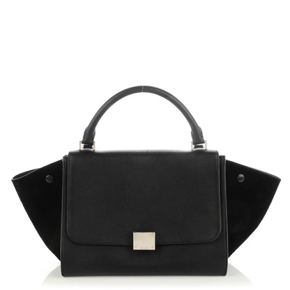 Celine Drummed Calfskin Suede Small Trapeze Black 1 of 8