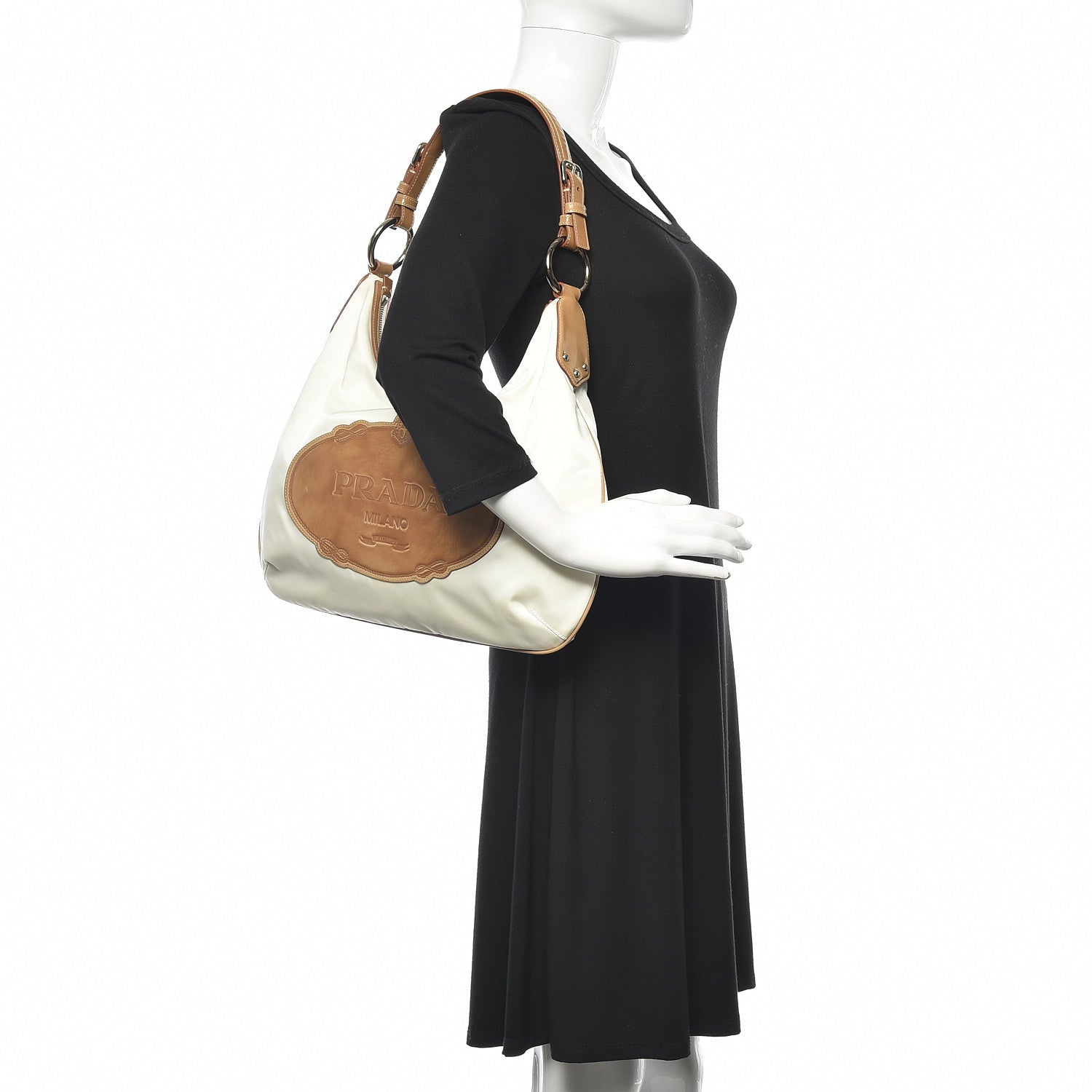 Prada Tessuto Nylon Logo Sacca White Cammello 2 of 12