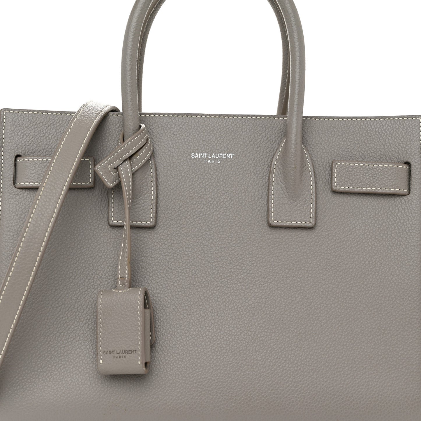 Grained Calfskin Topstich Baby Sac De Jour Fog