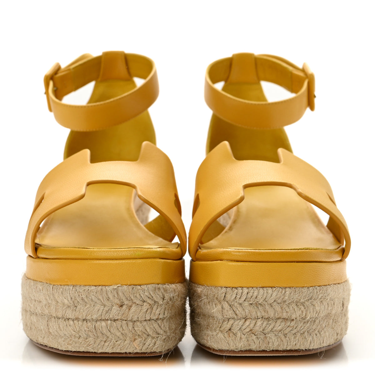 Hermes Goatskin Elda Espadrille Wedge Sandals 39 Jaune Sable 3 of 10