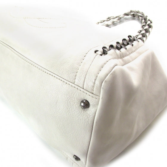 Leather Large Modern Chain Tote White