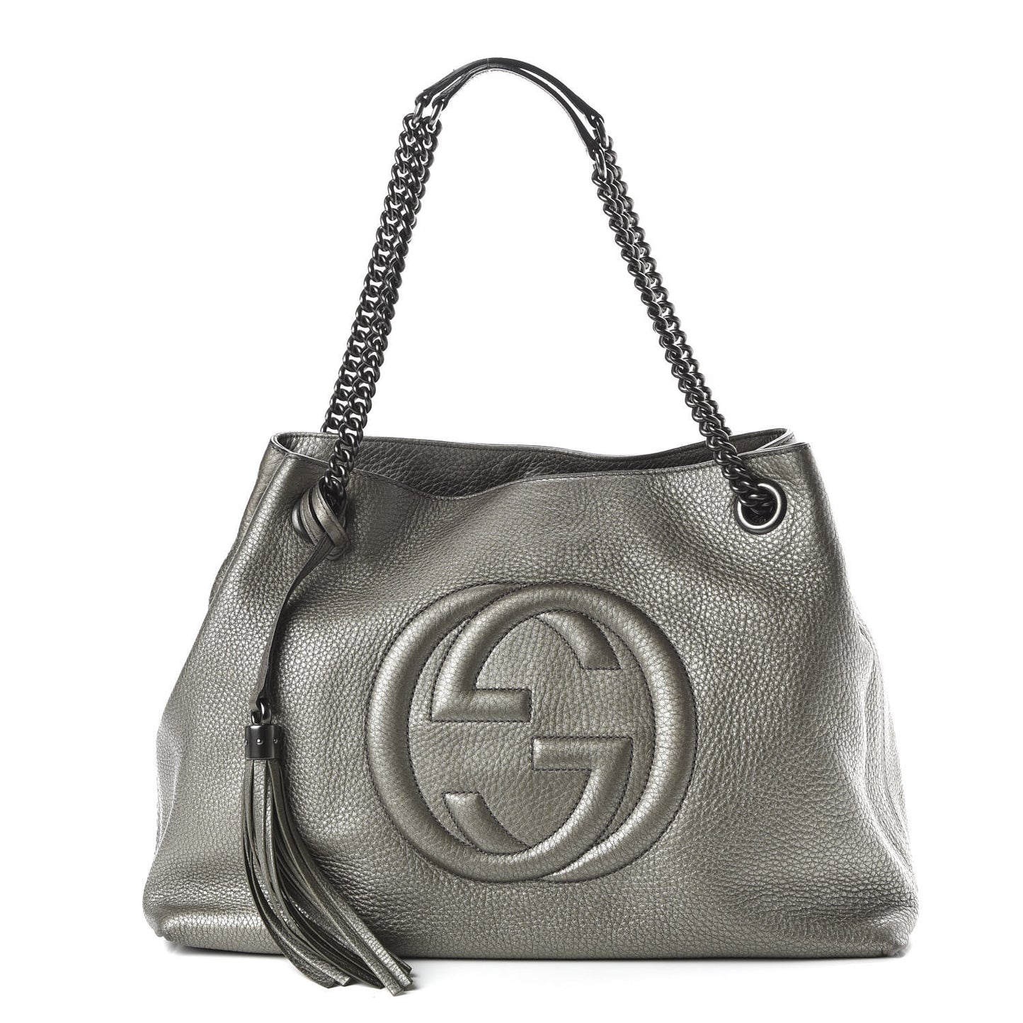 Metallic Pebbled Calfskin Medium Soho Chain Shoulder Bag Sasso