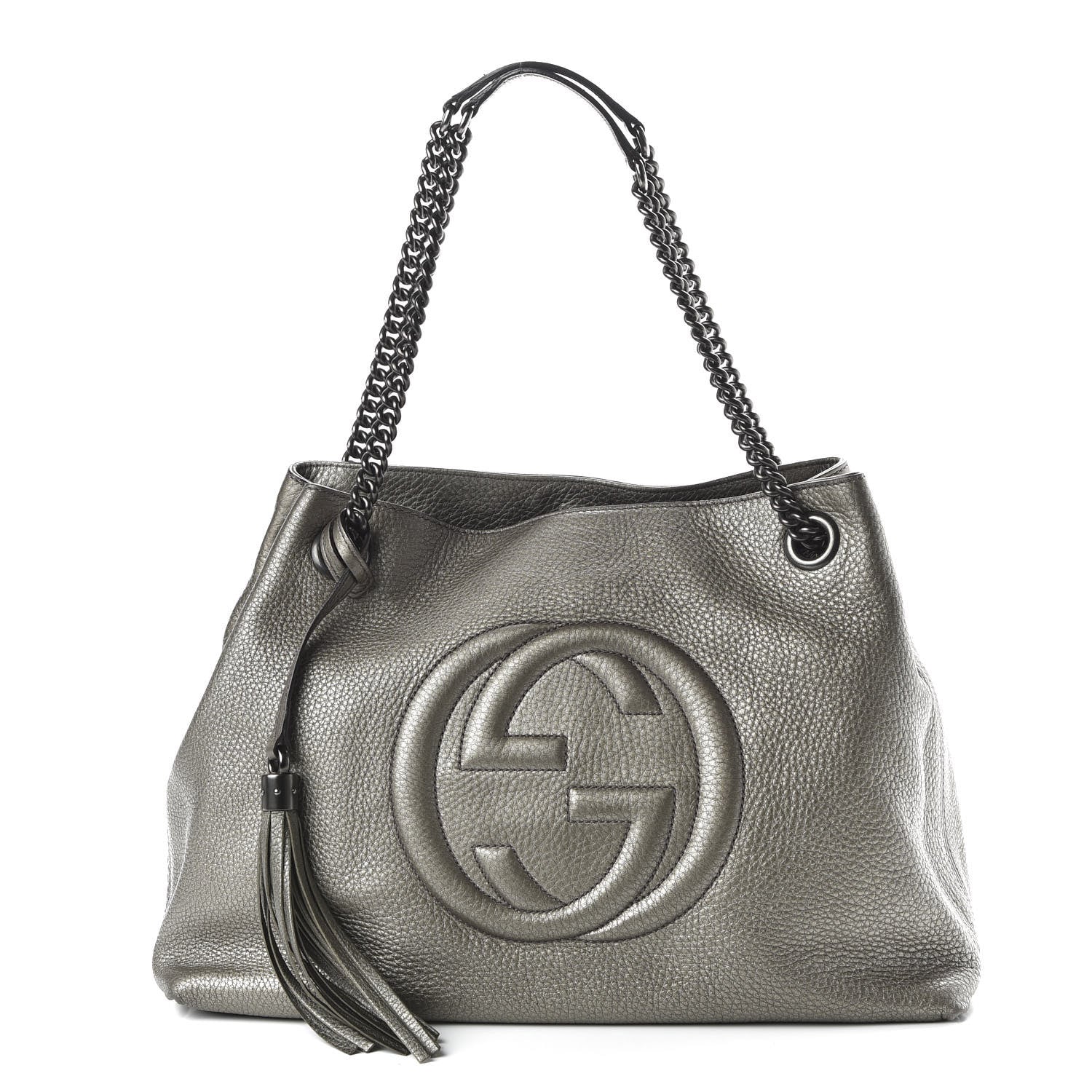 Gucci Metallic Pebbled Calfskin Medium Soho Chain Shoulder Bag Sasso 1 of 9