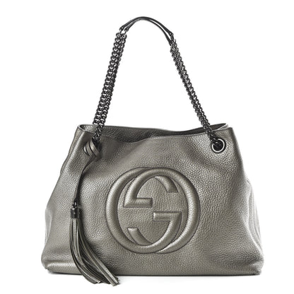 Gucci Metallic Pebbled Calfskin Medium Soho Chain Shoulder Bag Sasso 1 of 9