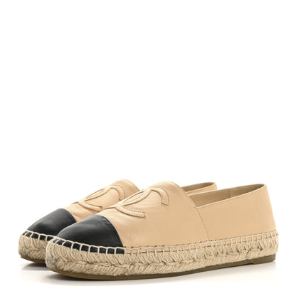 Chanel Lambskin CC Espadrilles 38 Beige Black 4 of 10