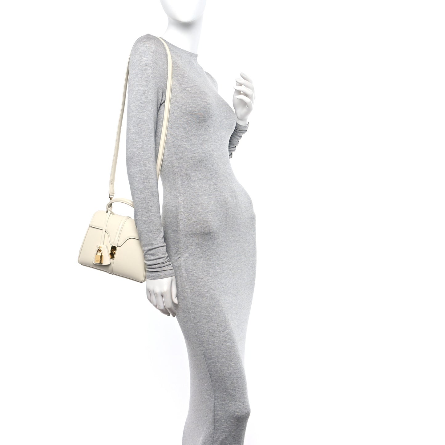 Satinated Calfskin Mini 16 Top Handle Bag White Cotton