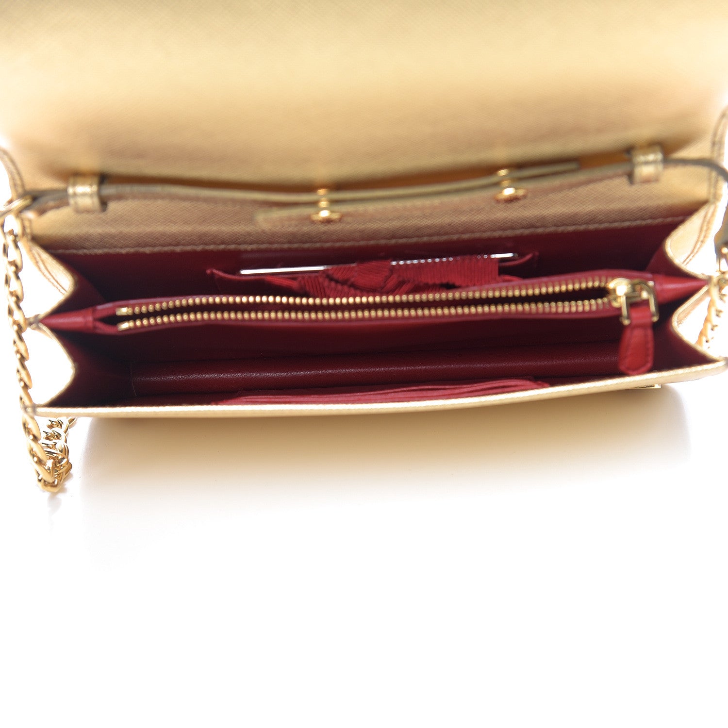 Prada Metallic Saffiano Lux Chain Wallet Platino 5 of 13