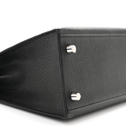 Hermes Chevre Mysore Horseshoe Kelly Sellier 25 Black Gris Perle 9 of 10