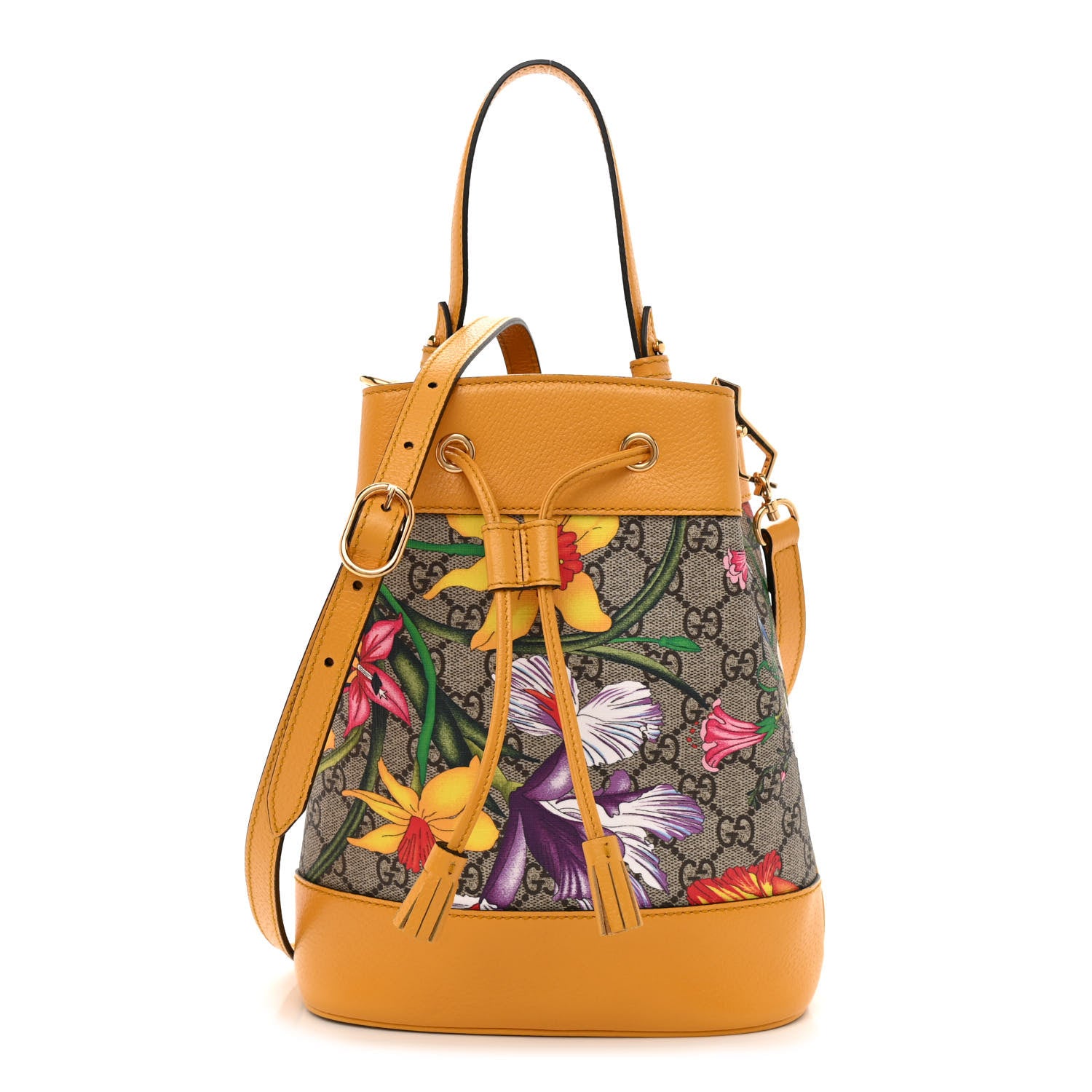 Gucci GG Supreme Monogram Flora Small Ophidia Bucket Bag Beige Multicolor Crop 1 of 8