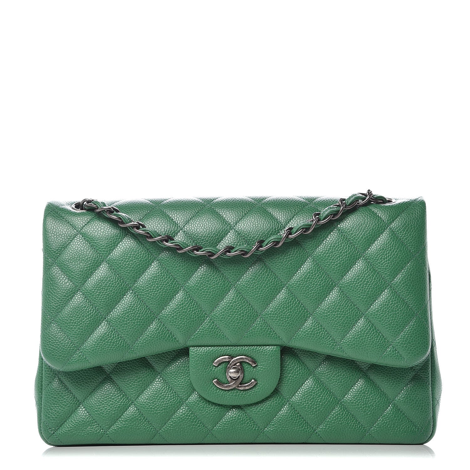 Chanel Caviar Quilted Jumbo Double Flap Green 1 of 9
