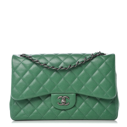 Chanel Caviar Quilted Jumbo Double Flap Green 1 of 9