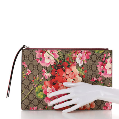Gucci GG Supreme Monogram Blooms Suede Large Zip Pouch Beige Multicolor Dry Rose 2 of 7