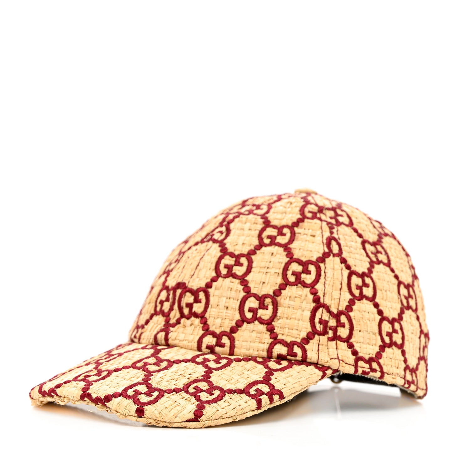 Raffia GG Monogram Elaphe Embroidered Aisha Baseball Hat M Ivory Bordeaux