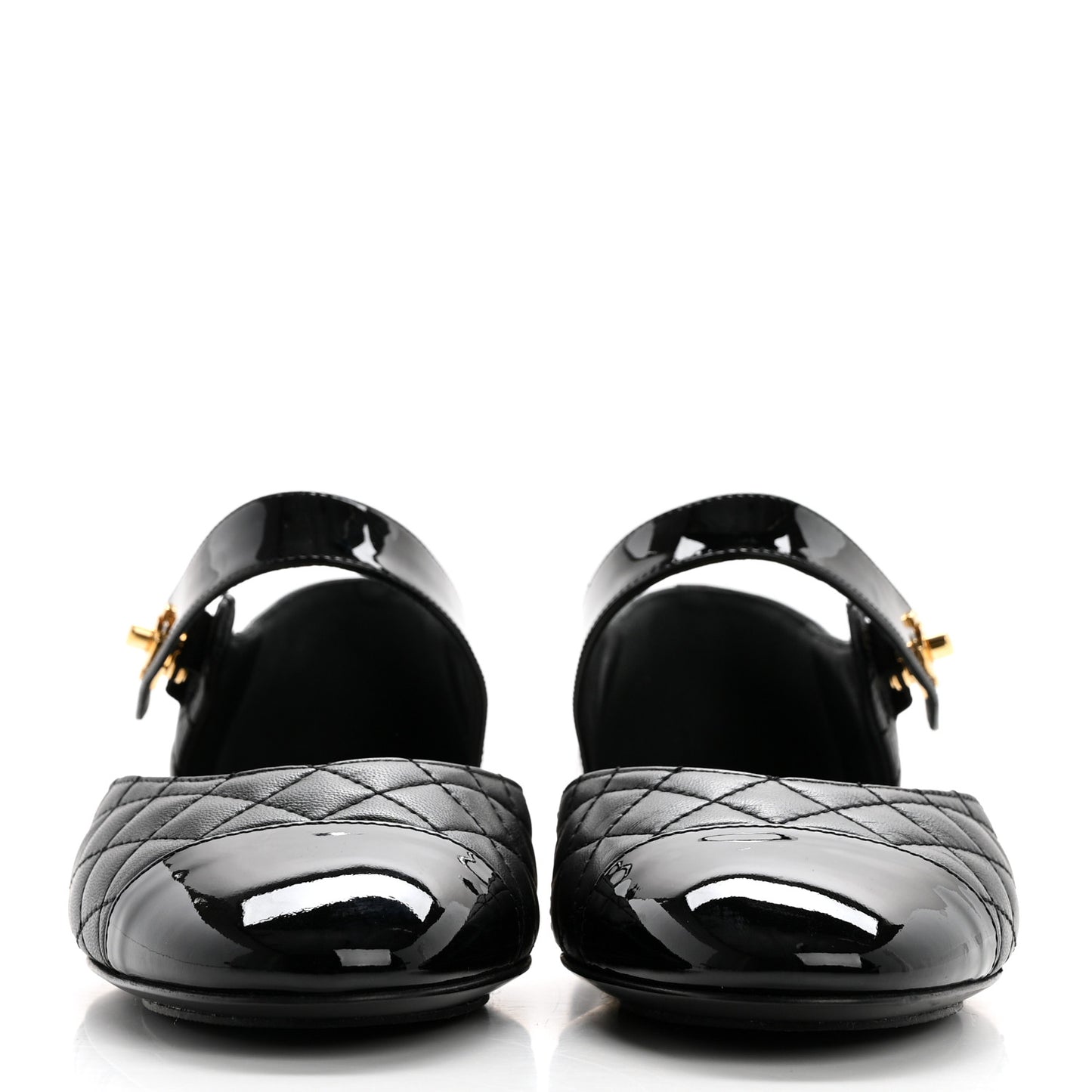 Patent Lambskin Quilted Cap Toe Ballerina Flats 38 Black