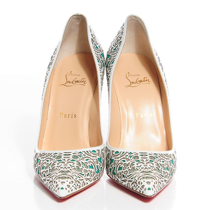 Christian Louboutin Patent Glitter Suede So Pretty 100 Pumps 39 Silver Mint 2 of 6