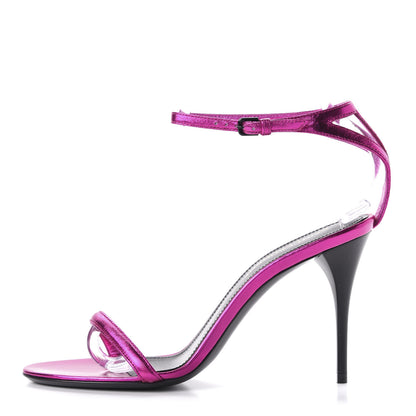 Saint Laurent Metallic Lambskin Lexi 90 Ankle Strap Sandals 35.5 Fuchsia 1 of 10