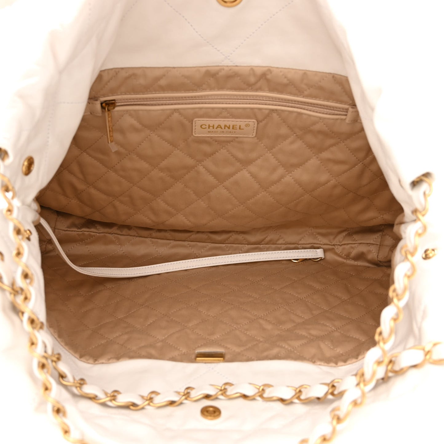 Shiny Calfskin Quilted Chanel 22 White