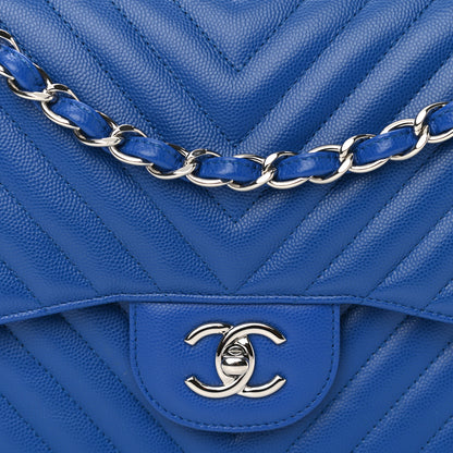 Chanel Caviar Chevron Quilted Jumbo Double Flap Blue 8 of 10