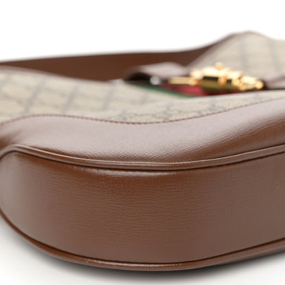 Gucci GG Supreme Monogram Azalea Calfskin Web Medium Jackie 1961 Hobo Beige Ebony Brown Sugar 9 of 11