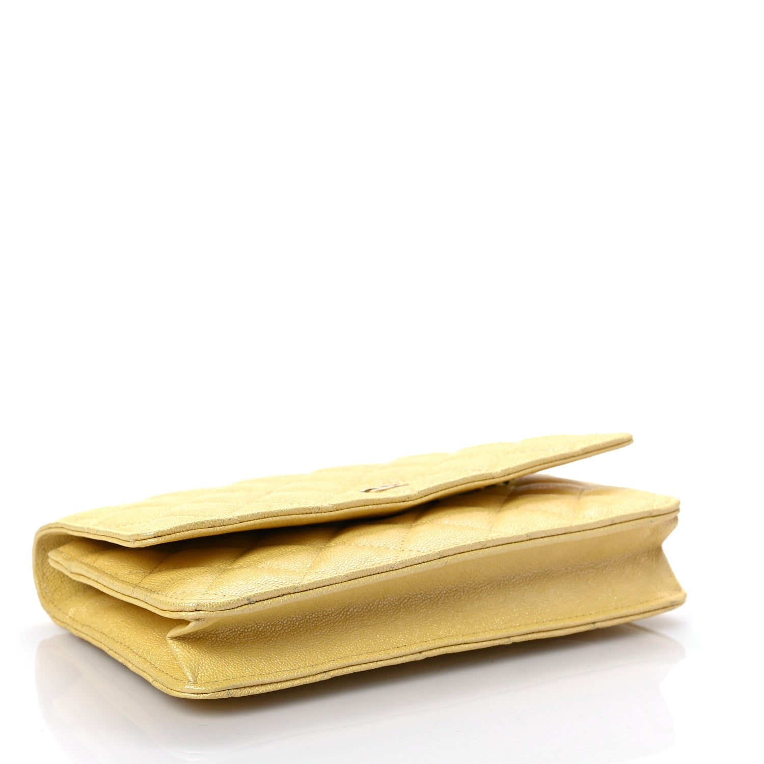 Chanel Iridescent Caviar Quilted Wallet on Chain WOC Yellow 4 of 9