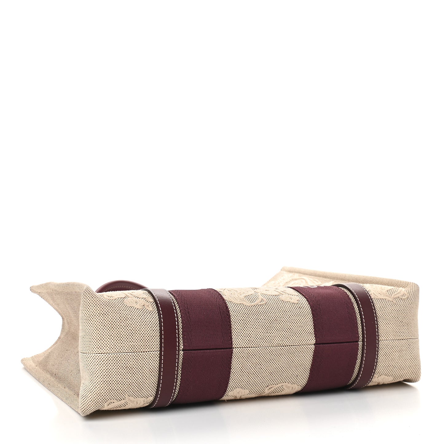 Cotton Calfskin Embroidered Medium Woody Ribbon Tote Burgundy