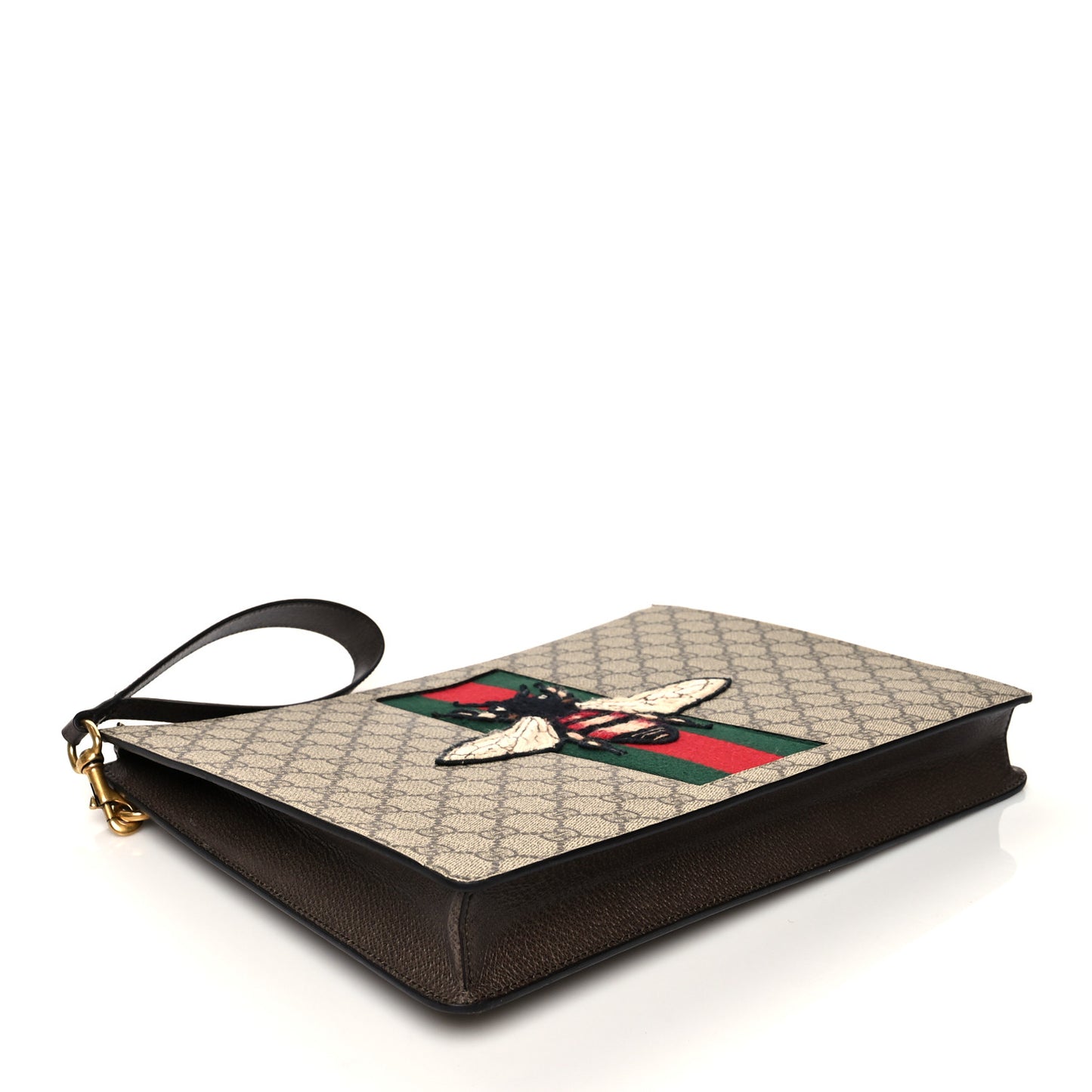 GG Supreme Monogram Web Animalier Bee Embroidered Medium Documents Holder Beige New Acero