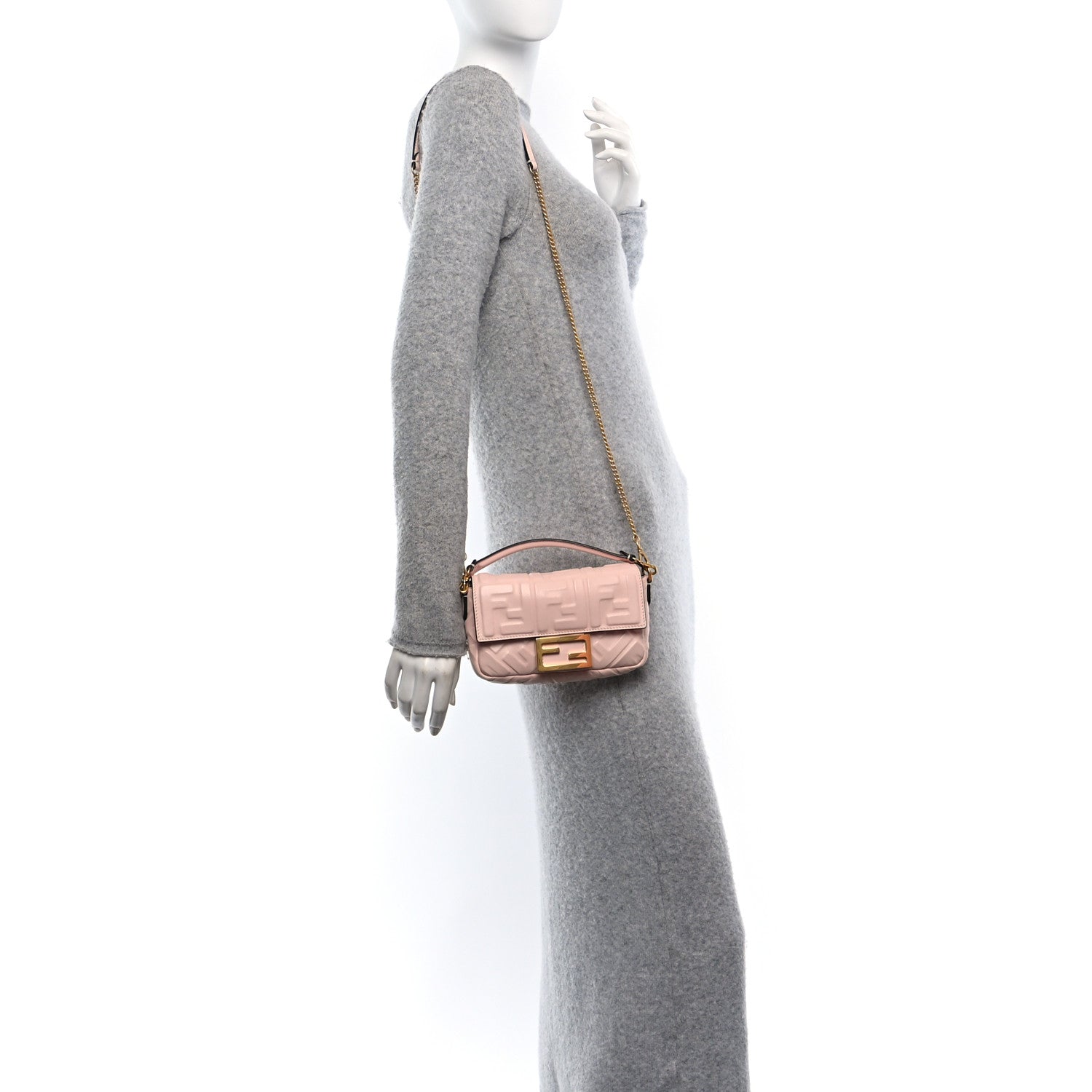 Fendi Nappa FF 1974 Embossed Mini Baguette Rosa Quarzo 2 of 11