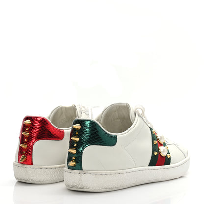 Gucci Calfskin Web Pearl Studded Womens Ace Sneakers 35.5 White 4 of 8