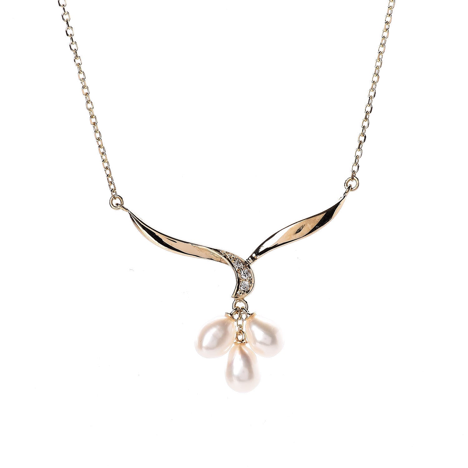 Mikimoto 18K Yellow Gold Diamond Akoya Pearl Drop Pendant Necklace 4 of 6