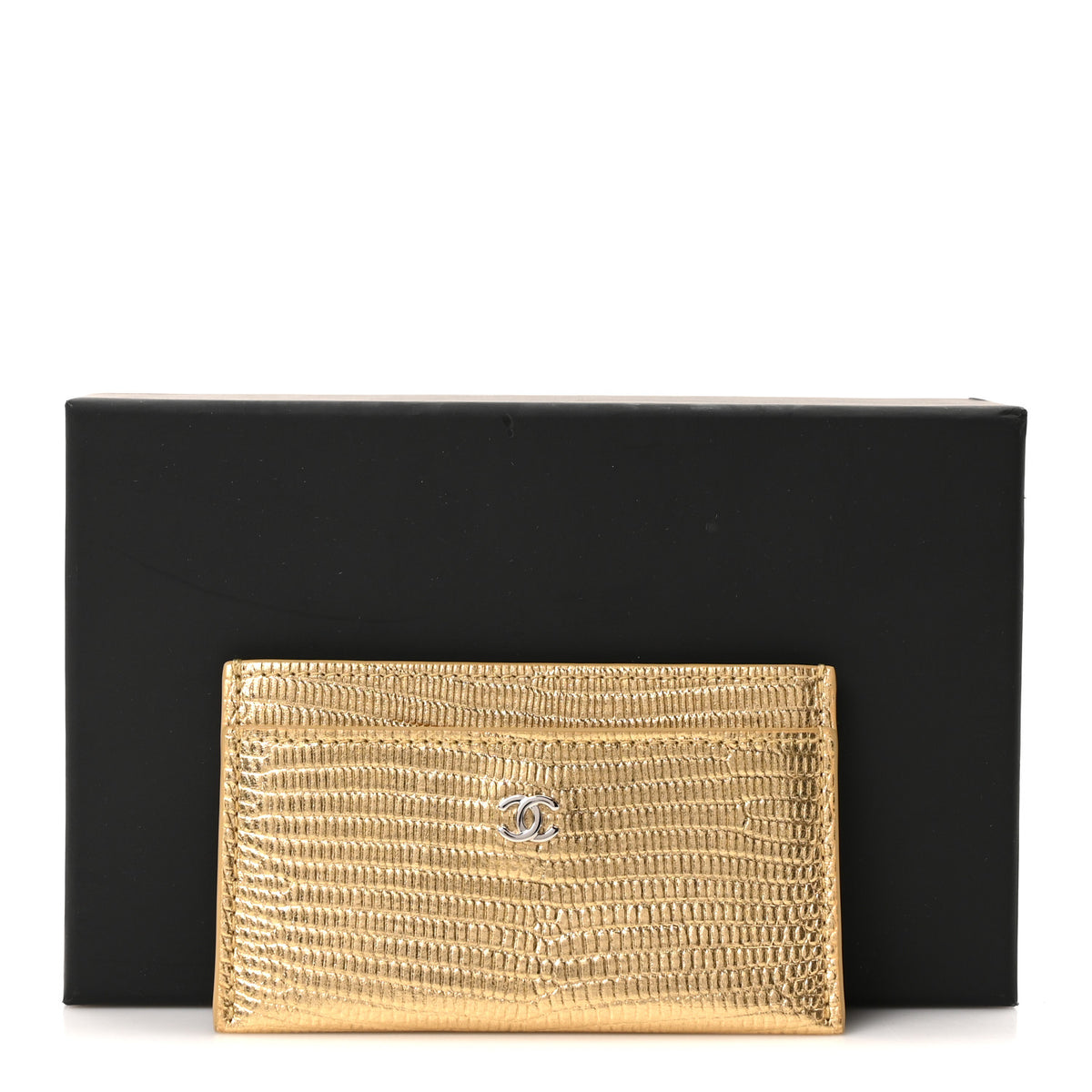 Chanel Metallic Calfskin Lizard Embossed Card Holder Gold 11 of 11