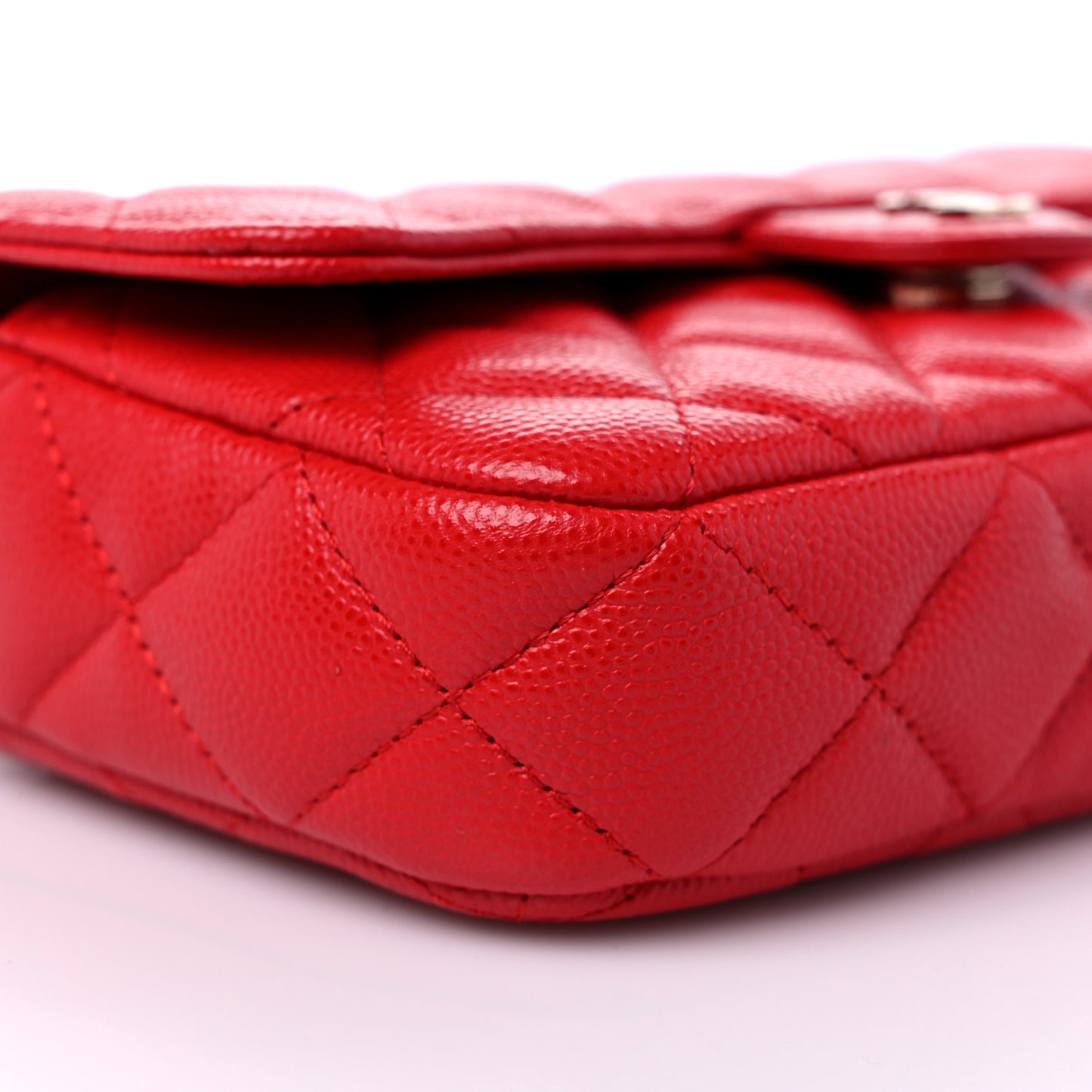 Caviar Quilted Flap Phone Holder With Chain Red