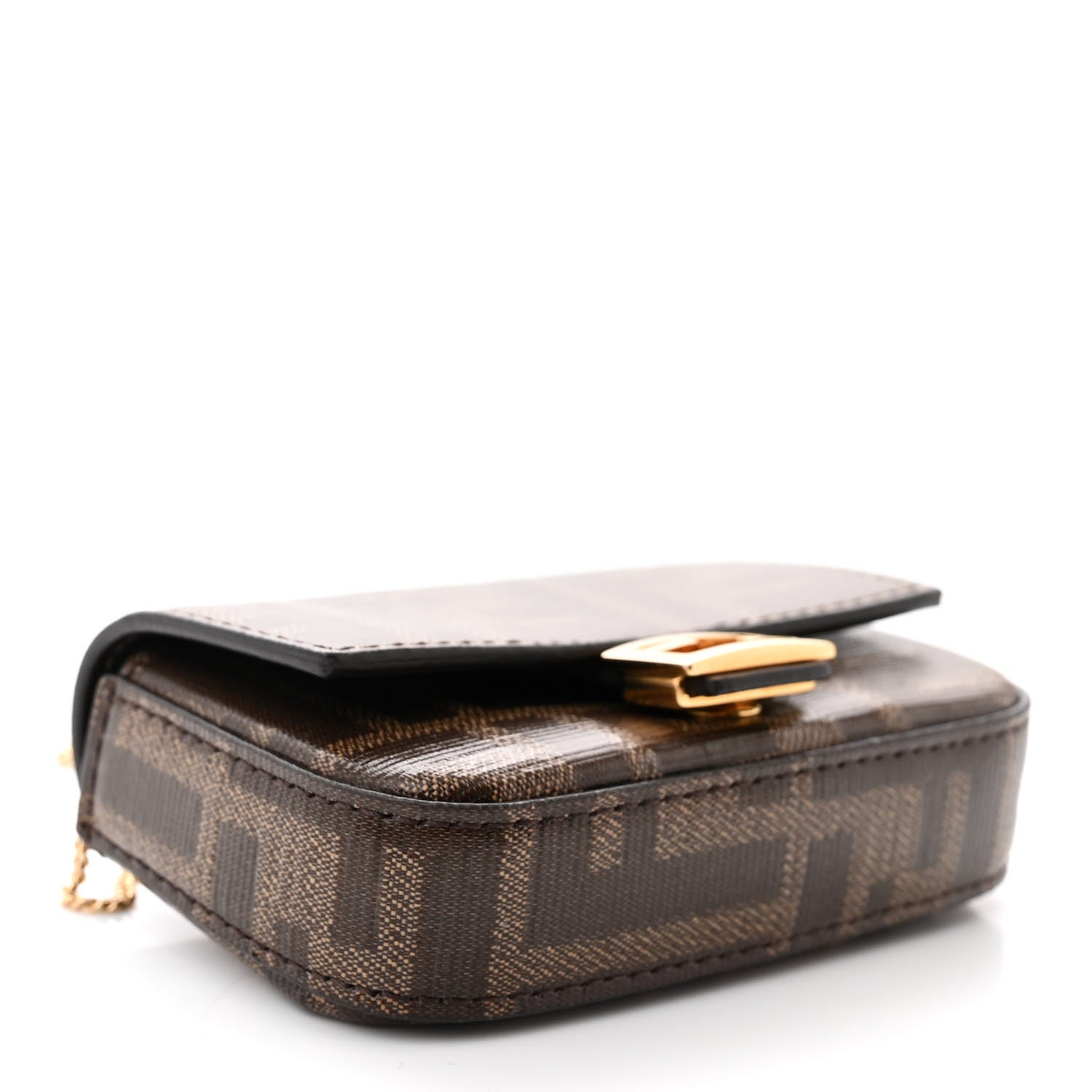Fendi Glazed Fabric FF 1974 Nano Baguette Charm Mogano Panna 4 of 11