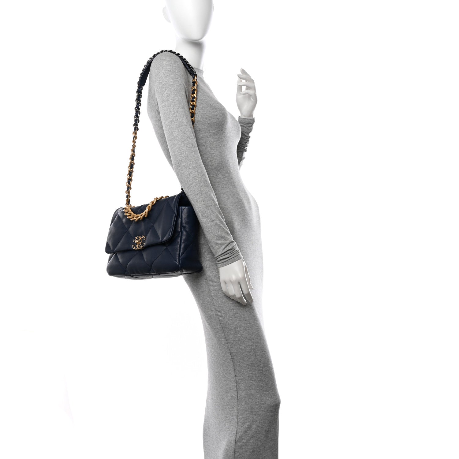 Chanel Lambskin Quilted Large Chanel 19 Flap Navy Blue 2 of 10