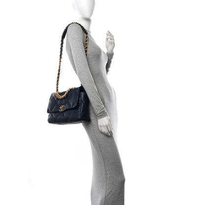 Chanel Lambskin Quilted Large Chanel 19 Flap Navy Blue 2 of 10