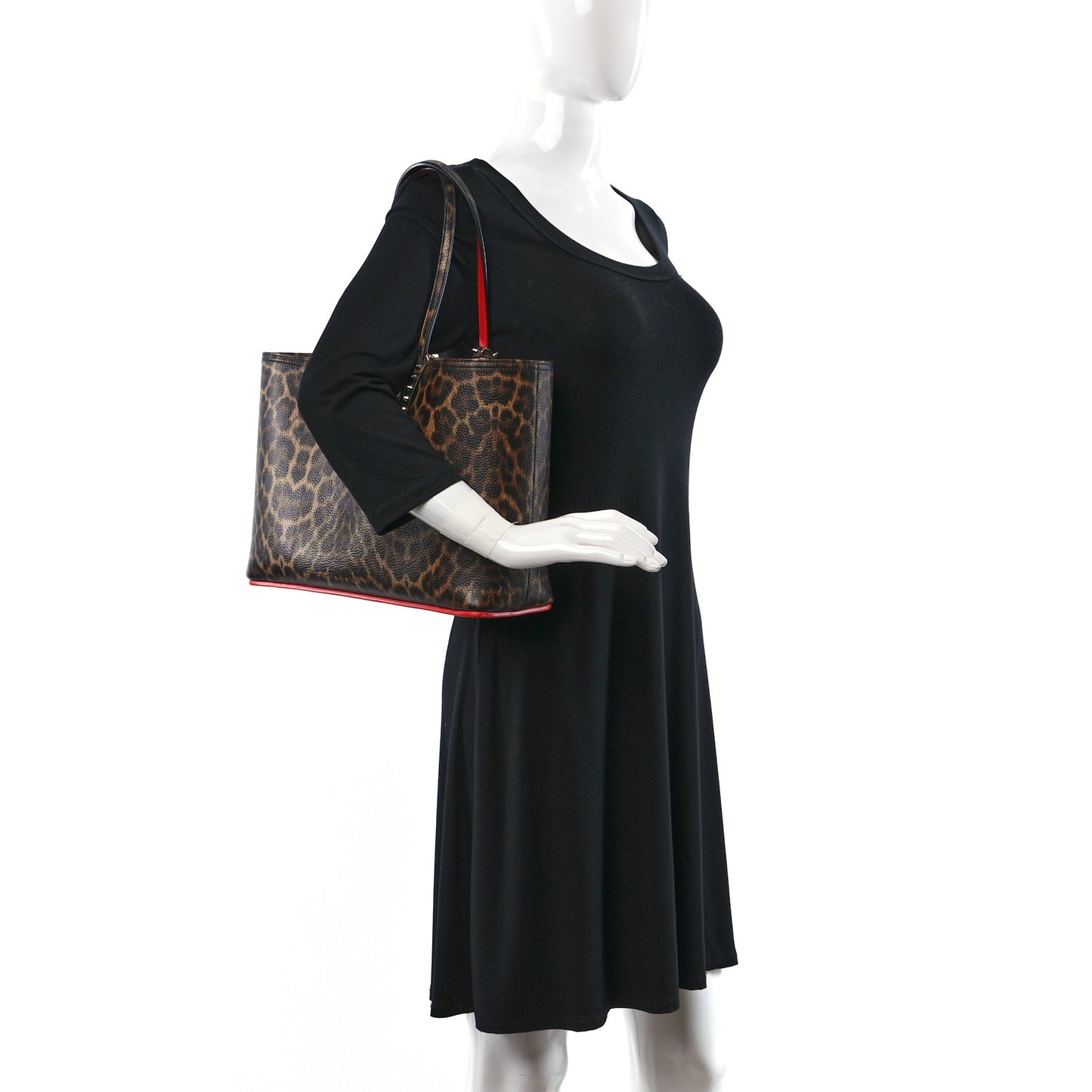 Calfskin Leopard Print Spikes East West Cabata Tote Brown
